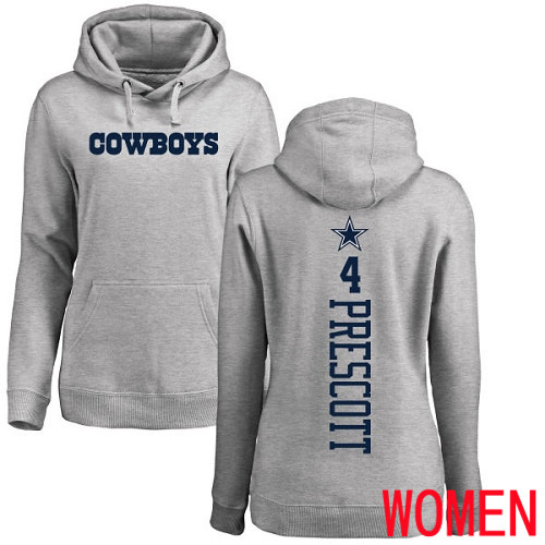 Women Dallas Cowboys Ash Dak Prescott Backer #4 Pullover NFL Hoodie Sweatshirts->dallas cowboys->NFL Jersey